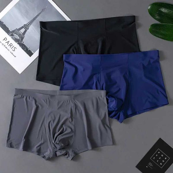 Sous-pants New Mens Boxing Machine Machine Ice Silk Sous-vêtements mince Summer Sexe Sexy One Piece Breathable Nylon Q240430