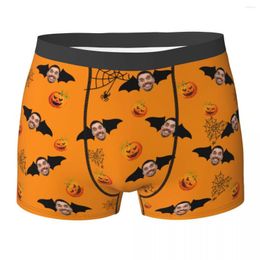 Sous-vêtements nouveauté Boxer Halloween personnalisé citrouille chauve-souris visage Po Shorts culottes slips hommes sous-vêtements personnalisé Homme S-XXL