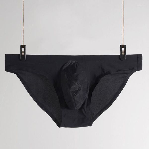 Sous-vêtements en nylon mince solide hommes sous-vêtements sans couture glace soie respirant slips grande pochette de pénis culotte sexy grande taille jockstrap gay lingerie