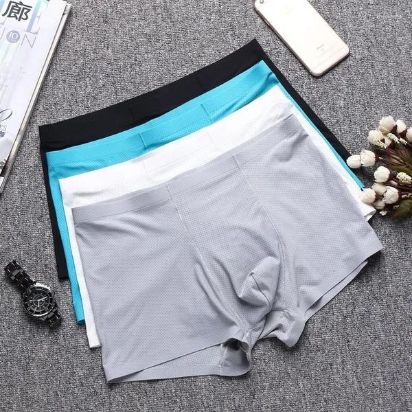 Calzoncillos Onepiece Nonmarking Transpirable Boxer Briefs Malla para hombre Ligero Secado rápido Nylon Seda de hielo Una necesidad para el hombre duro