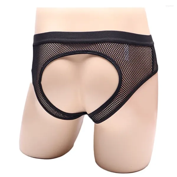 Sous-pants ouverts Bujockstrap Men Fishnet culotte Mesh Voir à travers la pochette Crotchless Underwear Backless Briefs Net Net Yarn Lace Thong G-string