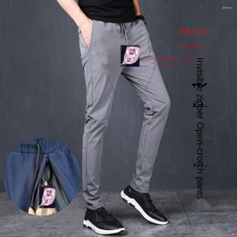 Sous-vêtements Ouvert Croch Pantalons Hommes Sexy Double Fermeture À Glissière En Plein Air Sexe Date Crotchless Mode Casual Haute Qualité Hommes Pantalons Mâles