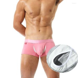 Sous-pants Open Front Boxers Pink Underwear Men Men de coton Boxer Shorts Sexy Men's Gretes Big Souch Bulge Hombre Gay Hombre