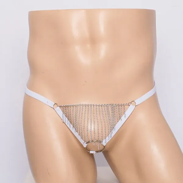 Sous-vêtements ouverts pénis string hommes sexy transparent string avec trou gay t-back slips sissy chaîne en métal culotte lingerie érotique