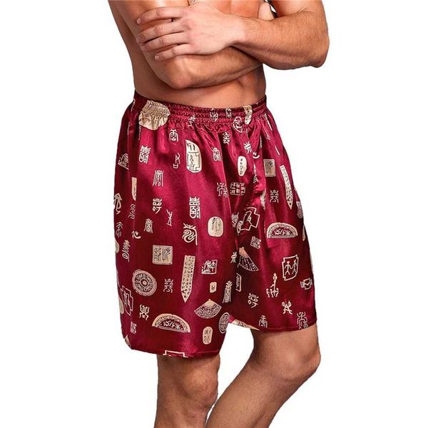 Sous-vêtements pyjamas vêtements de nuit shorts sous-vêtements en satin de soie pantalons de nuit pour hommes pyjamas imprimés vêtements de nuit bas émulation SilkL1218