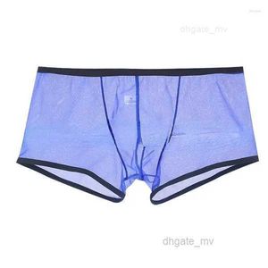 Pirage de caisse Mesh Mesh Low Rise Rise transparente Qucik-Dry Syer Voir à travers des sous-boxer ultra-minces Short U Convex Souchés sous-vêtements