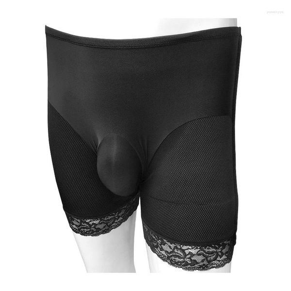 Calzoncillos con bolsa para bulto de pene, Boxer Sissy, ropa interior de doble capa, pantalones cortos sexis para hombre, bragas, lencería erótica, disfraz de encaje divertido