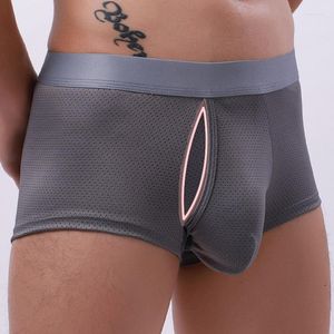 Onderbroek penis gat heren boksers ondergoed sexy mesh pouch mannelijk slipje u bolle trunks bokser shorts zachte lingerie