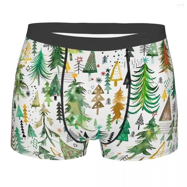 Sous-vêtements pins et épicéas forêt arbres de noël décorations motif rouge vert culottes shorts boxer slips sous-vêtements masculins