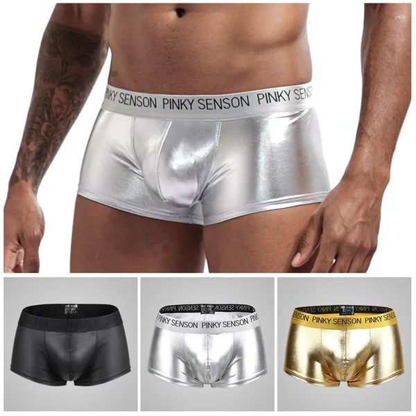 Calzoncillos Pinky Senson Boxer para hombre Pantalones Ropa interior de cuero Poliéster Color sólido Sexy Bolsa grande