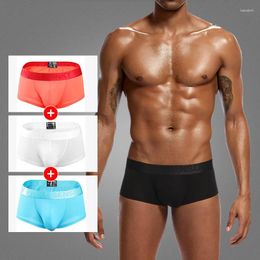 Sous-vêtements Pinky Senson Mens Brief Hommes Sous-vêtements en soie de glace Boxer Pantalon mince taille basse Couleur unie Plus Taille Sexy