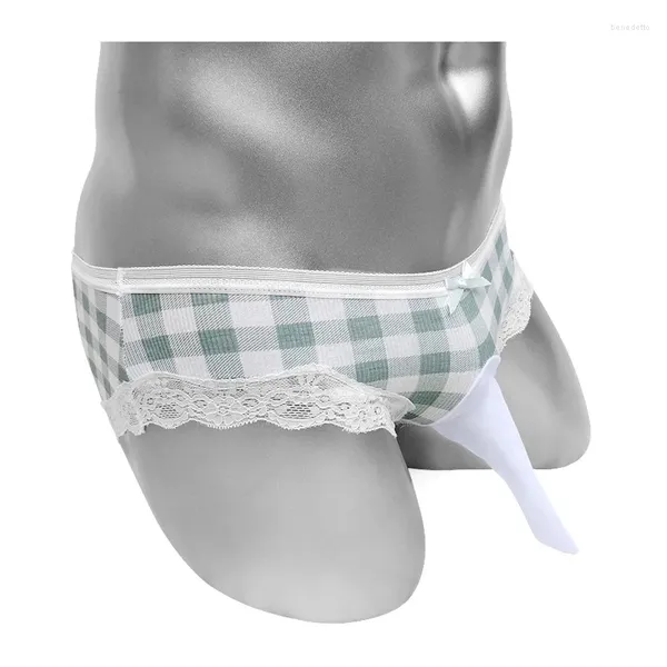 Calzoncillos a cuadros sissy lencería bragas pene funda floral encaje para hombre breve ropa interior algodón bajo altura sexy bikini bowknot masculino