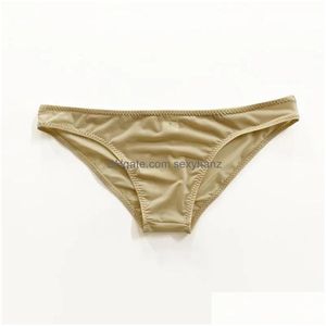 Onderbroek vliegtuig naadloos dunne ijs zijden doorschijnende heren sexy ondergoed strakke bikini -slip lage taille mannelijke slipjes zijdeachtige kleine druppel dhmve