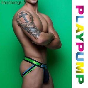 Calzoncillos PlayPump Sexy Jockstrap Hombres Algodón Cintura baja Hombre Tangas Ropa interior Gay U Convexo Transpirable Tanga Hombre String Sissy Lencería W0412