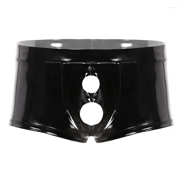 Calzoncillos Tallas grandes Ropa interior sexy para hombre Boxeadores Calzoncillos de cuero de PVC Calzoncillos de látex para hombres Calzoncillos con orificio delantero abierto Bragas para club Mini troncos gay