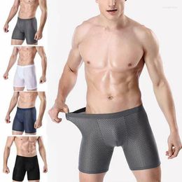 Sous-pants Soupchable Boxer Shorts pour hommes Men de soie glace Pantalon moyen de sous-vêtements longs Sleep Bott