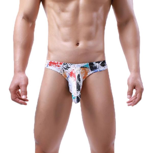 Slip imprimé slips hommes sous-vêtements longue pochette pour pénis culotte Jock sangle taille basse Lingerie sexy tongs Calzoncillo vêtements de nuitUnderpants