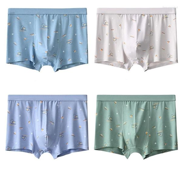 Calzoncillos con estampado para hombre, calzoncillos bóxer para adolescentes y niños, calzoncillos deportivos para jóvenes, calzoncillos masculinos transpirables cómodos, 4 unidades por paquete