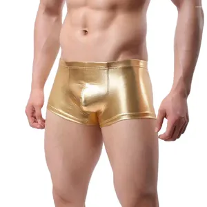 Sous-pants Pu Faux Leather Men Plus Taille Boxers Mens U Convex Pouche noire nylon Sexe Shorts Gay Mâle sous-vêtements