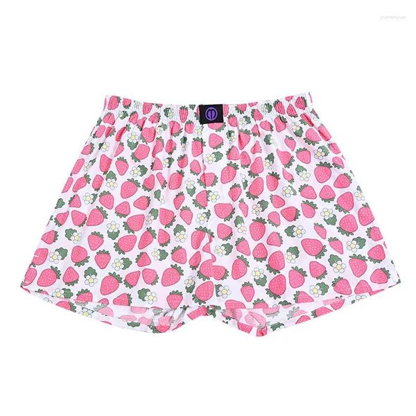 Pantes coton pure coton pure fraise rose pour hommes et femmes motif de shorts respirants confortables à la maison