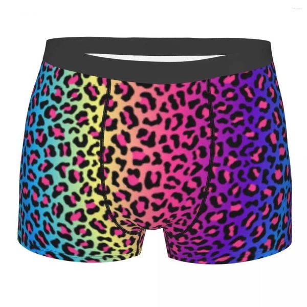 Calzoncillos Rainbow Animal Leopard Boxer Shorts para Homme Manchas de impresión 3D Ropa interior de piel africana Bragas Calzoncillos Transpirable