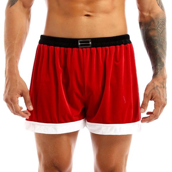 Slip rouge hommes flanelle noël père noël Cosplay Costume Sexy sous-vêtements Boxer Shorts culotte homme cadeau caleçon