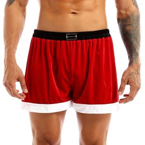 Caleçon Rouge Hommes Nouveauté Père Noël Lâche Casual Boxer Shorts Flanelle Ceinture Motif De Noël Cosplay Costume Sous-Vêtements Culottes