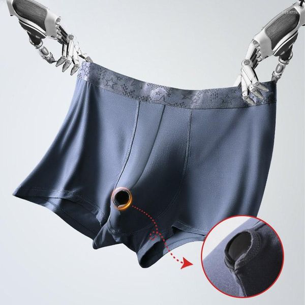 Calzoncillos Reduce la sensibilidad Ropa interior Hombres Boxer Prepucio Exponer Lencería Pene Bolsa Agujero Respiración Bragas fisiológicas Prolongar el tiempo sexual