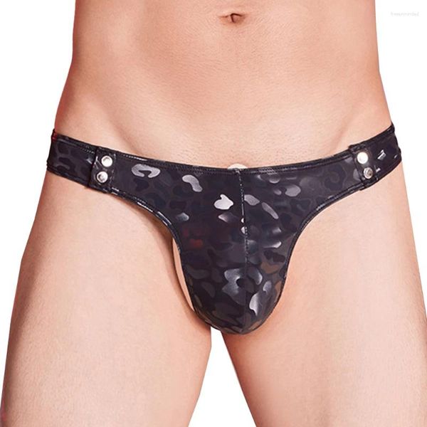 Calzoncillos extraíbles Peni Bolsa Ropa interior Hombres Leopardo Calzoncillos Sexy Bragas Bulge G-String Thong Low Rise T-Back Exótico