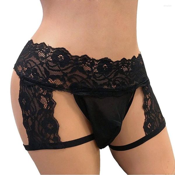 Calzoncillos S-3XL de talla grande, lencería Sexy para hombre, ropa interior de encaje, tangas huecas, bragas masculinas Gay Sissy, calzoncillos sexuales transpirables, porno