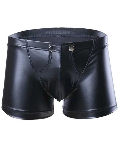 Sous-vêtements S-5XL brillant Faux PU cuir Boxershorts hommes sous-vêtements ouvert poche convexe Boxer slips chaud Sexy Calzoncillos collants troncs Shorts 24319