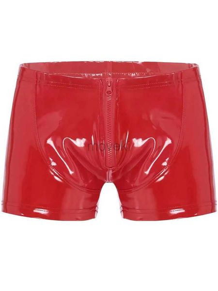 Sous-vêtements S-5XL Wet Look PVC Hommes Boxer Briefs Brillant PU Short En Cuir Zipper Trunks Serré Chaud Sexy Boxershorts Calzoncillos Mini Bermudas 24319