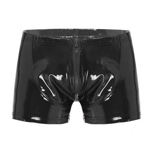 Onderbroek S5XL Sexy Mannen Boxershort Fetish Ondergoed Slipje Glanzend Lakleer Exotische Rits Metallic Shorts Badmode Strand 231212