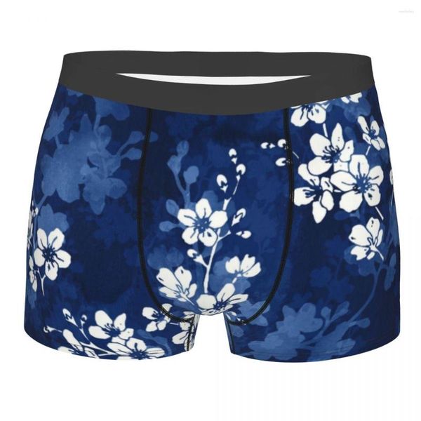 Caleçon Sakura Blossom In Deep Blue Boxer Shorts Hommes 3D Print Male Stretch Pattern Cerise Fleurs Japonaises Sous-Vêtements Culottes Slips