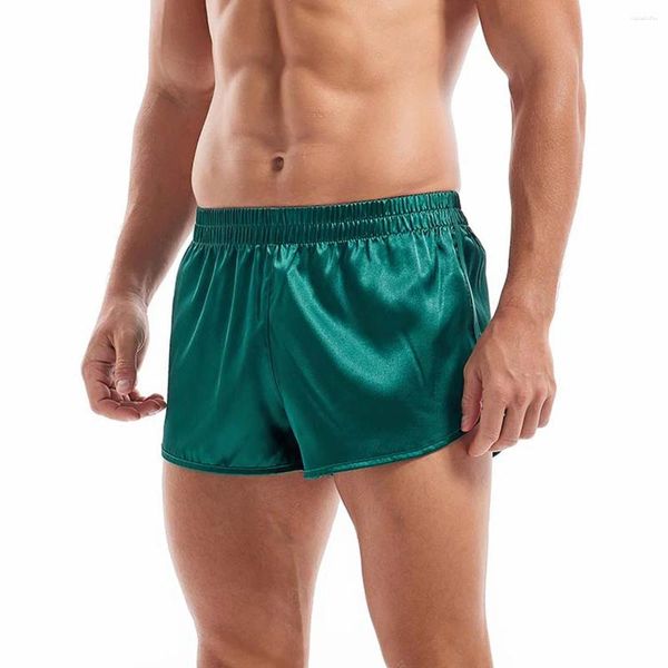 Calzoncillos Ropa interior de satén Boxers Calzoncillos boxer sexy para hombres Pijamas de seda suave Pantalones cortos sueltos Split Man Lounge Boxershorts Inicio Slp Bottoms