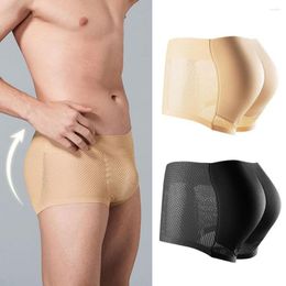 Calzoncillos sin costuras Levantamiento de cadera Hombres Bragas Transpirable Media altura Color sólido Shaper Pad Shorts Boxers masculinos