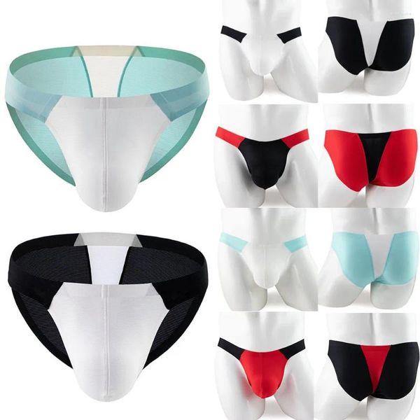 Calzoncillos sin costuras para hombre, ropa interior Sexy de seda de hielo, calzoncillos, Tanga, cintura baja, lencería para hombre, bragas femeninas, Tangas íntimas