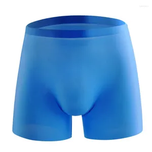 Calzoncillos Seda sin costuras Hombres Ropa interior Transpirable Boxer Shorts Sexy 3D Soild Color L XL XXL XXXL