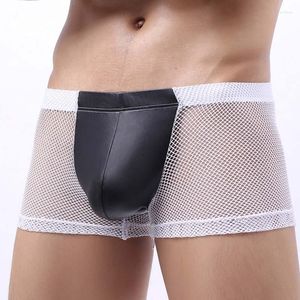 Onderbroeken doorzichtige mesh heren ondergoed boxers sexy gesplitst kunstleer Ardennen penis zakje boxershorts erotische homo lingerie mannelijke slipje