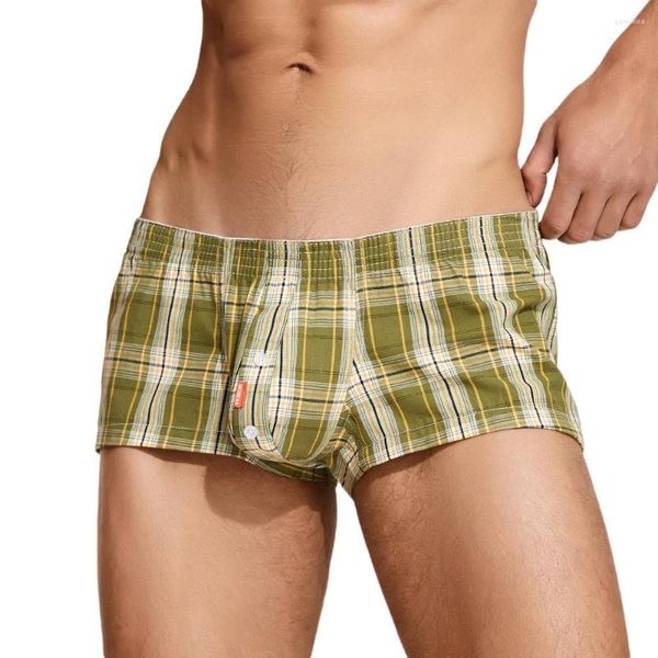 Sous-pants Seobean 2023 Coton Plaid sous-vêtements Men Boxer Shorts U Convex Pouch Mens Boxers Pajamas Sleep Bottoms