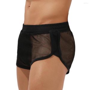 Caleçon SEOBEAN hommes maille sous-vêtements Boxer Shorts lâche Sexy Transparent résille pénis poche boxeurs voir à travers les pyjamas