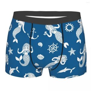 Caleçon Sexy Boxer Confortable Homme Belle Bande Dessinée Sirènes Et Éléments De La Mer Shorts Hommes Sous-Vêtements Mâle Culotte