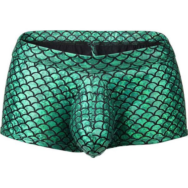 Calzoncillos Sexy Boxer para hombre Piel de pescado Ropa interior de cuero Hombres Pantalones cortos Hombres U Convexo Cintura baja Calzoncillos masculinos Ropa Interior Hombre J230713