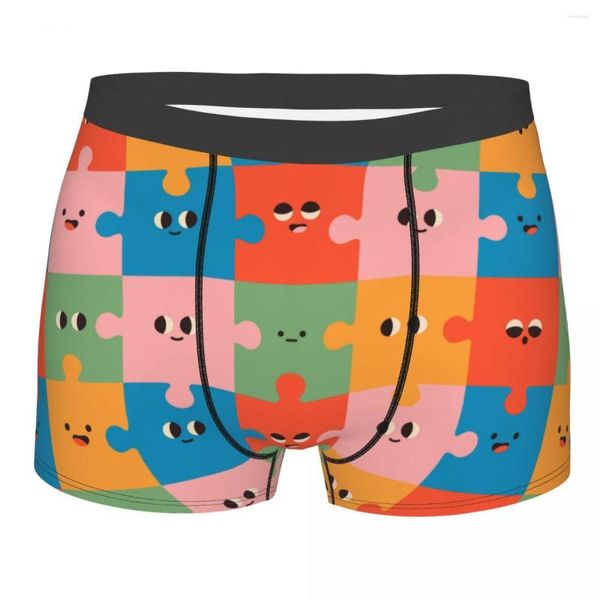 Calzoncillos Sexy Boxer Shorts Bragas Calzoncillos Hombres Rompecabezas Con Caras Ropa interior Estilo de dibujos animados Transpirable para Homme