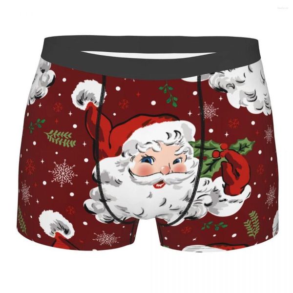 Caleçon Sexy Boxer Shorts Culotte Hommes Sous-Vêtements De Noël Père Noël Avec Flocon De Neige Et Houx Doux Pour Homme Plus La Taille