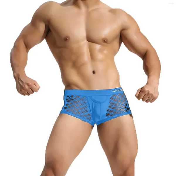 Sous-vêtements Sexy Boxers Hommes Respirant Solide Dentelle Sous-Vêtements Intimes Lettre Transparente Imprimer Sport Taille Basse Fitness Lingerie Mâle