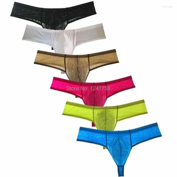 Slip Sexy Brazilain Bikini Boxers Hommes Jacquard Dentelle Bulge Pouch Sous-Vêtements Guy