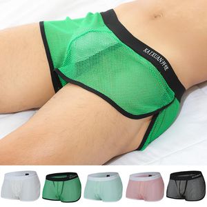 Onderbroek sexy ademende dunne boksers shorts mannen mesh transparant Zie door u-convex ondergoed lingerie huiskleding slipje