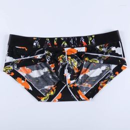 Onderbroek Sexy Slips Digitale Print Ijs Zijde Mesh Gat Herenondergoed Gay Korte Heren U Bolle Bikini