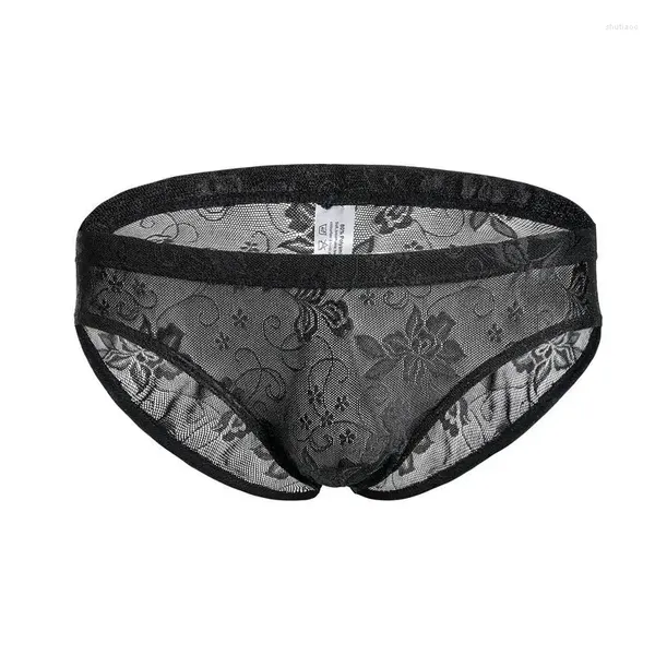 Sous-vêtements sexy slips hommes transparents hommes sous-vêtements pénis poche dentelle culotte sans couture gay lingerie respirant taille basse noir rouge XL XXL